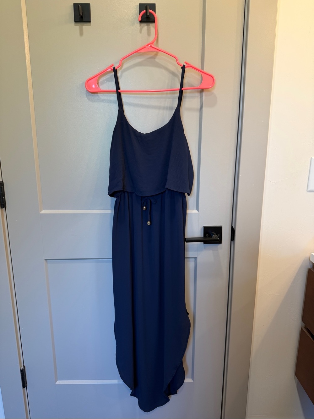 Women's Navy Blue Spaghetti Strap Maxi Dress with side slits